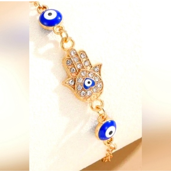 Gold Hamsa Hand & Evil Eye Bracelet - Picture 2 of 2